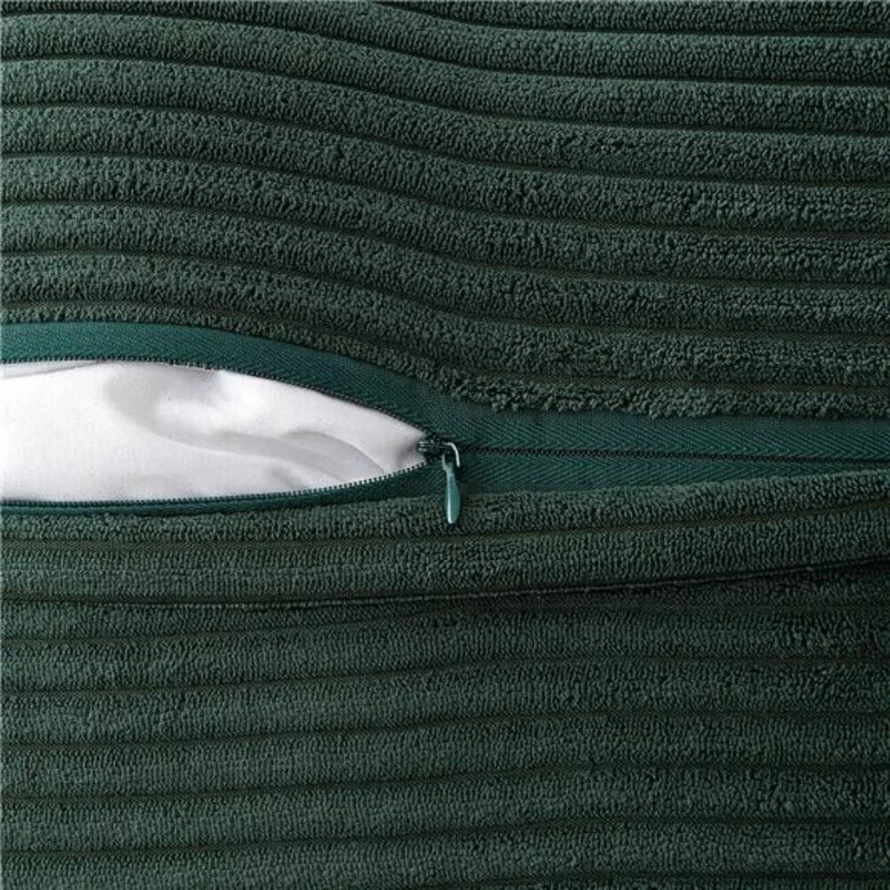 Set of 2 Dark Green Corduroy Pillow Covers,Boho Striped Decorative Cushion 18x18